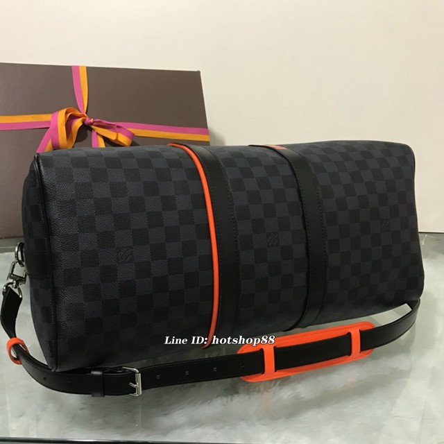 路易威登LV旅行包 N40166 深色和明亮橙色配色 LV經典Keepall 45旅行袋 xxlv1386